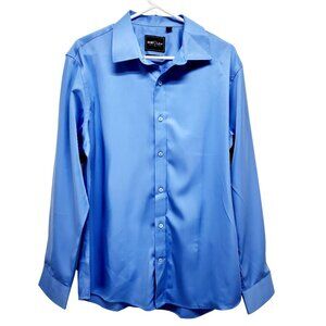 Shield-X Flex Blue Long Sleeve ButtonUp Shirt Silk Size L Design In Italy Mens